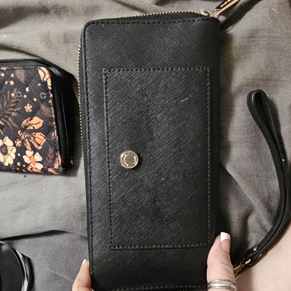 Michael Kors Black Wallet with Gold Accents and Textured Finish